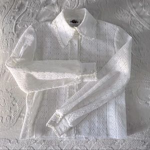 Lanz Original VINTAGE white lace country western button up blouse COTTAGE CORE!